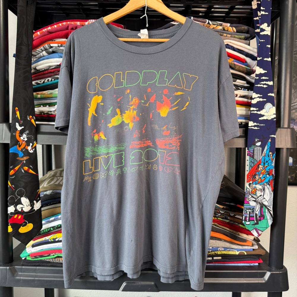 2010s Gray Coldplay Mylo Xyloto Live 2012 Tour Graphic T-Shirt XL
